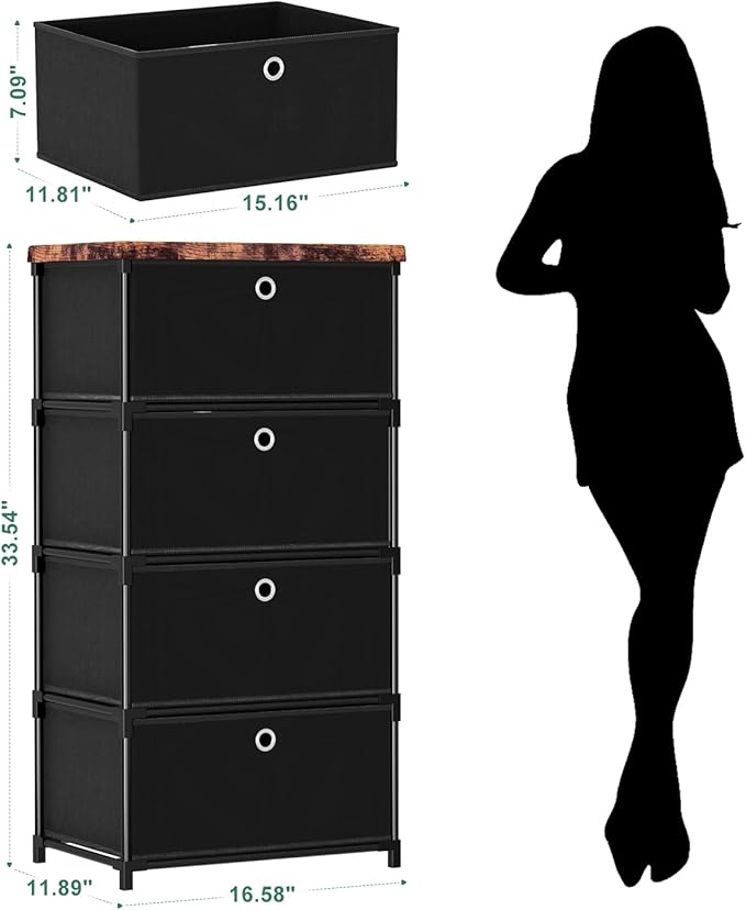 Fabric Storage Drawers Dresser and Chest of Drawers, Small Dresser with Drawers Unit, Sturdy 4 Drawers Dressers for Closet, Fabric Storage Bin Organizer, Closet Organizers and Storage
