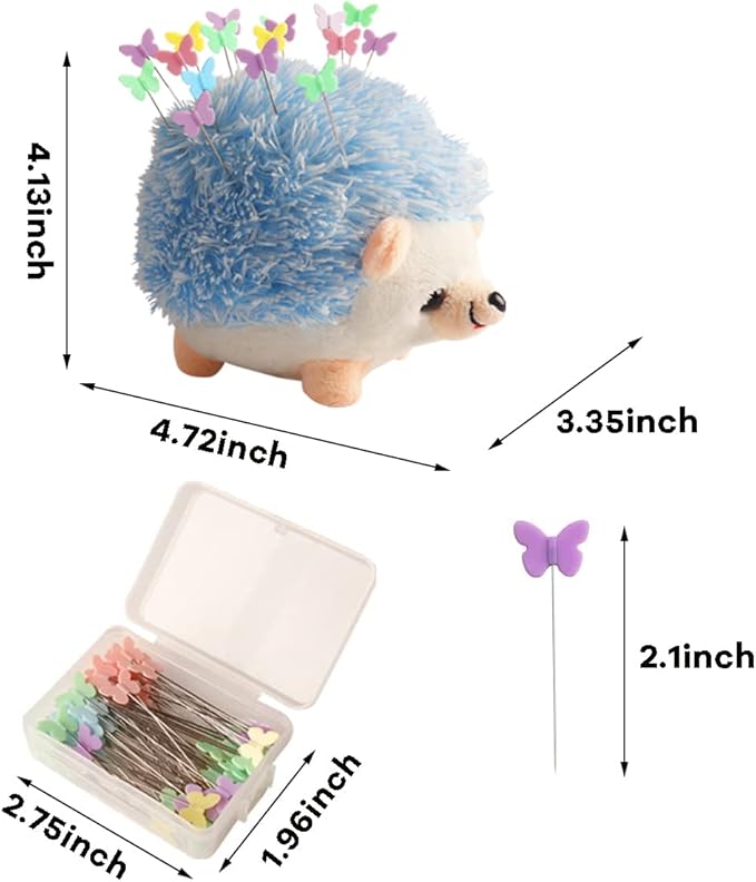 CICILIAYA Hedgehog Shape Pin Cushion, Cute Pincushions Sewing Kit Lovely Needle Cushions Pins Holder Sewing Accessories Supplies with 100Pcs Colored Butterfly Pins for Quilting DIY Crafts Patchwork