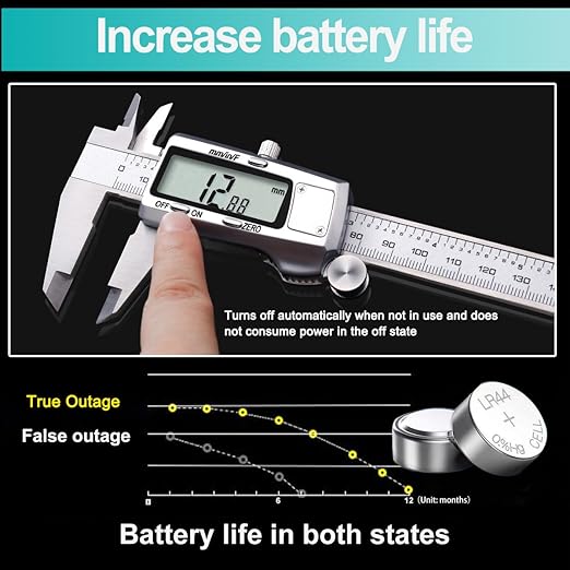Kynup Digital Caliper, Caliper Measuring Tool, Micrometer Dial Vernier Caliper with Large LCD Screen, Full Turn Off, Stainless Steel, Switch from Inch Metric Fraction (6Inch/150MM)