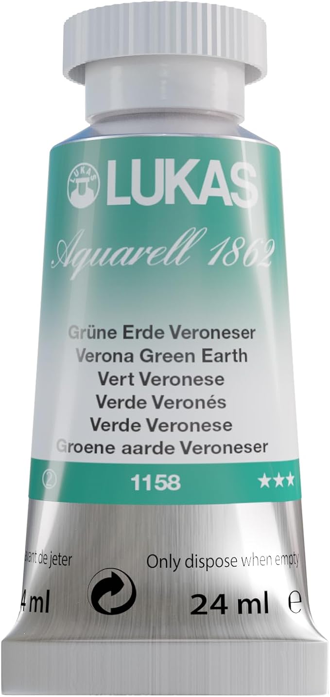 LUKAS 1862 Aquarell Artists' Watercolor Tubes, Verona Green Earth 24 ml - Vibrant Professional Grade Watercolor Paint - Easy-to-Wet, Intense Color, Long-lasting - Ideal for Professional Watercolorists