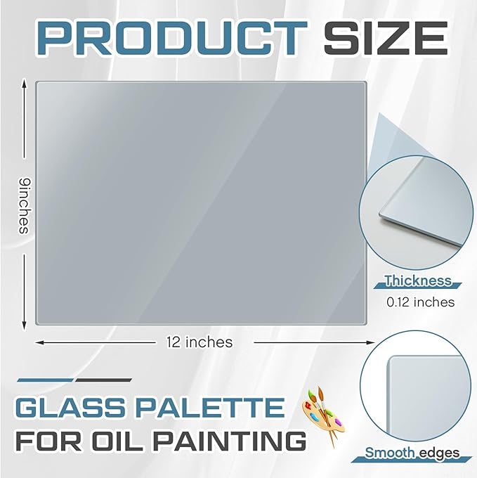 Nuanchu 1 Pcs 9 x 12 Inches Neutral Grey Tempered Glass Palette for Oil Painting Keeps Wet Paint Fresh Scratch Resistant Easy Clean up for Palette Artist Supplies DIY Color Mixing
