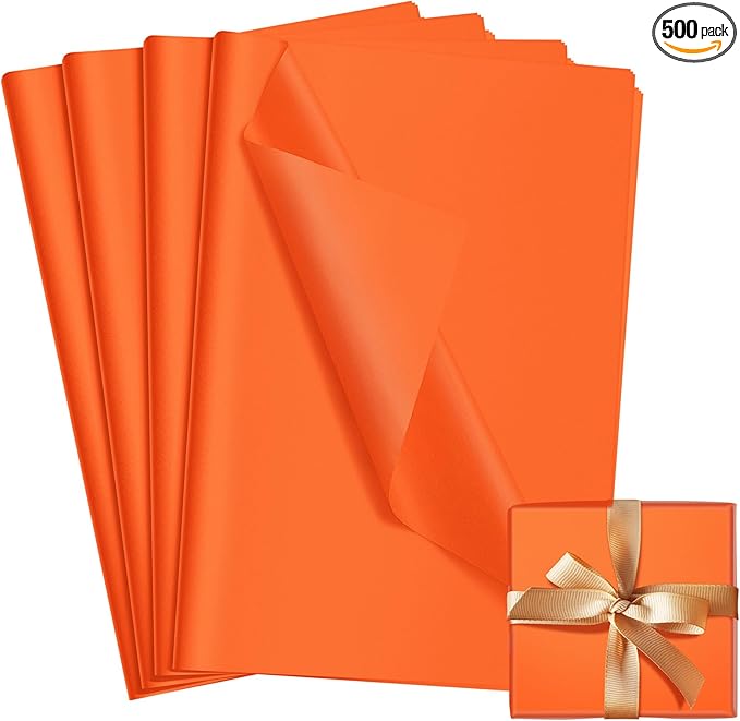 Qilery 500 Sheets Orange Tissue Paper Bulk for Gift Bags 15 x 20 Inch Acid Free Packaging Wrapping Decoupage Paper Sheets for Easter Mardi Gras Party Decoration DIY Craft, Bouquet, Wedding