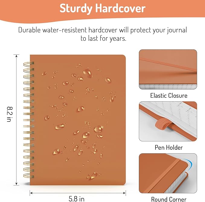 Forvencer Lined Spiral Journal Notebook with 300 Numbered Pages, A5 Thick Journals for Writing with 100GSM Paper, Hardcover Notebooks with Contents for Work, School, Women, Men, Orange