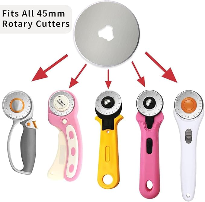 Rotary Cutter Blades 45mm 5 Pack for Fits Fiskars,Olfa,Truecut Rotary Cutter Replacement Arts Crafts Quilting