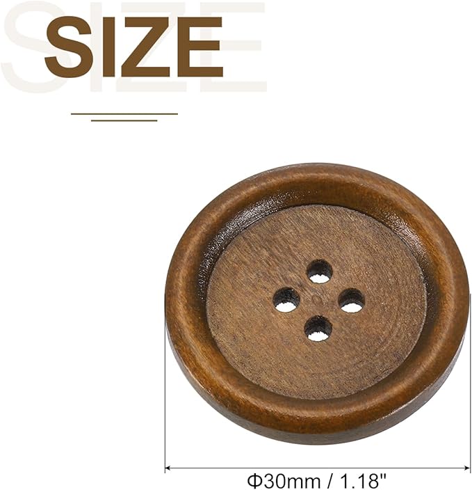 uxcell 50Pcs Wooden Buttons, 30mm(1 3/16") 4 Hole Round Wood Sewing Button Craft Flatback for Sewing DIY Craft Clothing, Brown