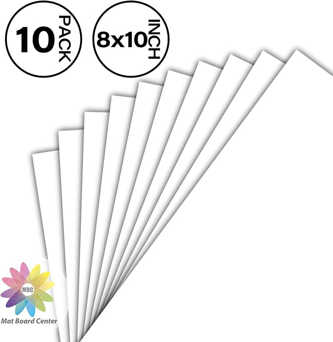 Mat Board Center, Pack of 10 8x10 White Uncut Mat Boards, Acid-Free Backing Matte Boards for Frames, Prints, Photos, Pictures