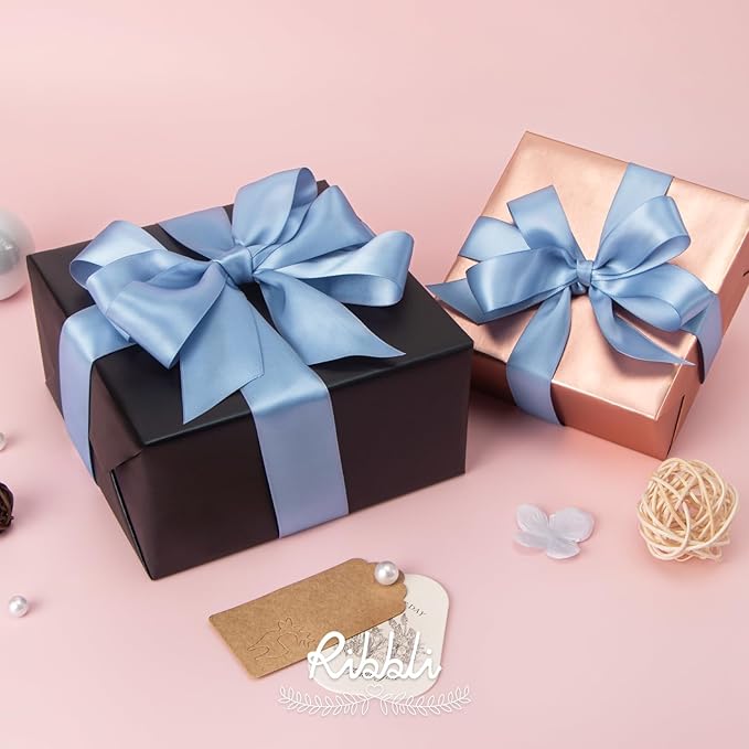 Ribbli Dusty Blue Satin Ribbon,Double Faced Satin 1-1/2 inch x Continuous 25 Yards,Use for Bows Bouquet,Gift Wrapping,Wedding Decoration,Floral Arrangement