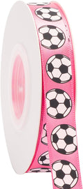 Soccer Ribbon,5/8-Inch x 25-Yard,White/Pink,Use for Team Hair Bows,Wreath,Sport Lanyards,Gift Wrapping,Party Decoration,All Crafting and Sewing (Pink, 25-Yard)