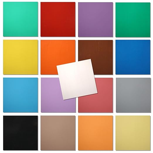 Maker Boards Colors Line of Double Sided Painted 1/16" Basswood Plywood Sheets, 12x12 inches, 1/16th and 1/8th Thickness, 17 Colors Available, Laser Safe, Diode Laser Compatible.