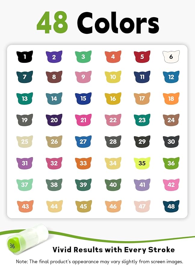 YHC 48 Colors Acrylic Paint Pens with Free App, Dual Tip Acrylic Paint Markers with Brush Tip and Fine Tip for Adults, Eggs, Wood, Rock, Canvas, Plastic, Stone, Glass, Ceramic