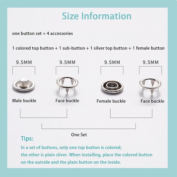 Sewing Kit with 100PCS Metal Buttons – Manual Pliers Tool Included, 9.5mm Snap Button Kit with Fastener Tool, Easy to Use, for DIY Crafts Sewing Fabric Clothes Bag Jean (Multicolor)