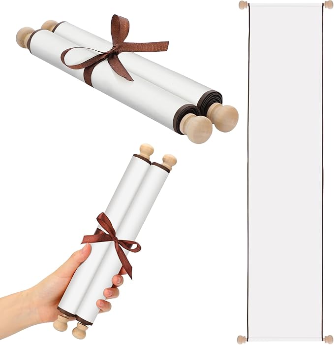 Epakh 1 Pcs Blank Scroll Paper with Wood Rods for Naughty or Nice List, Writing, Wedding Vows, Drawing, Cosplay Prop, Renaissance, Tabletop Role
