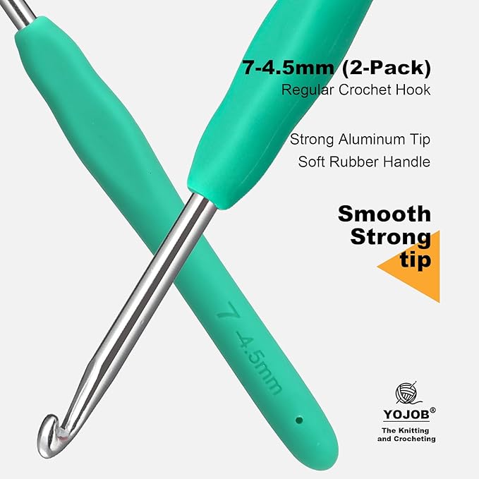 2Pcs 4.5mm Crochet Hooks, Ergonomic Crochet Hook for Arthritis and Beginners, Extra Long, Smooth, Comfortable (7/4.5mm)