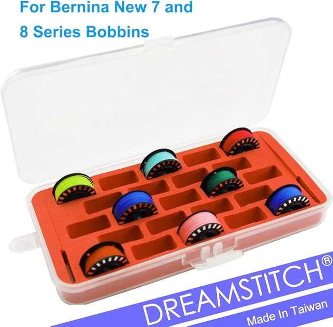 DREAMSTITCH Bobbin Case for Bernina New 7 and 8 Series Jumbo Bobbin Sewing Bobbin Storage Case and Saver Holds 23 Bobbins Box Organizer - Red