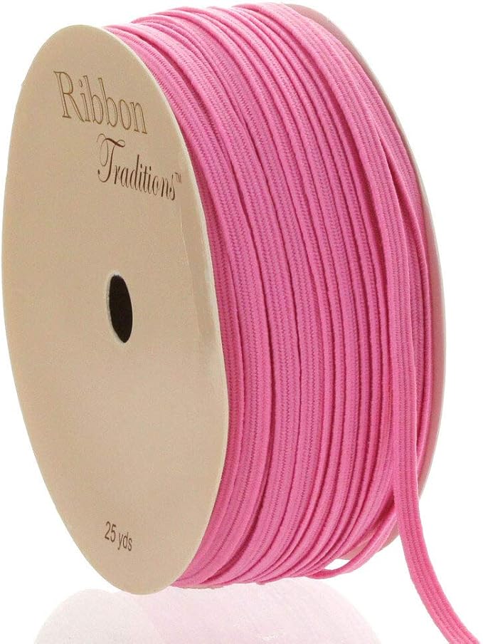 1/8" Width Skinny Elastic Band - Braided Cord - Hot Pink 5 Yards - USA Warehouse
