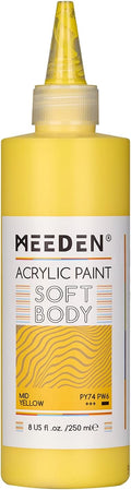 MEEDEN Mid Yellow Acrylic Paint: Matte Finish 250ml/8.45oz Soft Body Bulk Acrylic Colors in Ergonomic Bottle - Fluid Flow Art Paints for Adults Artists Canvas Art Painting