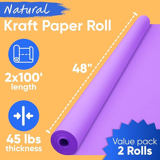 48" x 1200" (100 ft) Lilac Kraft Paper Roll (Value Pack of 2), 45 lbs Thickness, Made in USA Colored Kraft Paper for School, Bulletin Board - Odorless, Non-Toxic, Safe for Kids