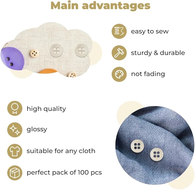 100 Pcs Ivory Sewing Buttons 4 Hole Round Buttons 0.4 inch 16L Plastic 10mm Cream Replacement Bulk Ideal for Clothes Pants Blouse Shirt Dress Skirt Shorts Decorative DIY Arts Crafts