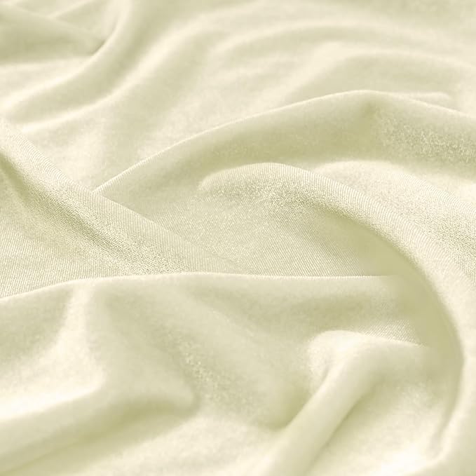 KKJIAF Ivory Stretch Velvet Fabric 60 Inch Wide, 1 Yard Soft Stretchy Fabric for Sewing Clothes, Apparel, Costume, Crafts - 90% Polyester 10% Spandex