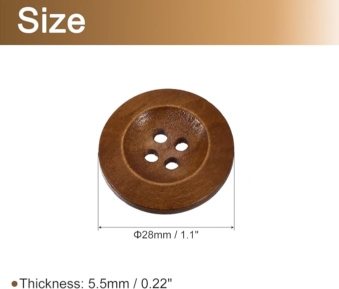 uxcell 50Pcs Wooden Buttons, 28mm(1 1/8") 4 Hole Round Wood Sewing Button Craft for Sewing DIY Craft Clothing, Coffee