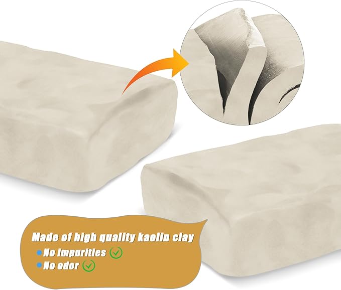 ZEHIQ Premium Air Dry Clay-2.2 lbs Natural White Pottery Clay for Wheel Throwing, Hand Building, Sculpting Molding | No Baking Required, Self-Hardening | Beginner & Professional Artist Supplies(White)