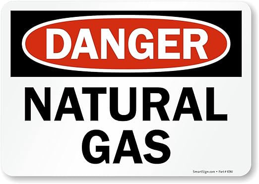 SmartSign 7 x 10 inch “Danger - Natural Gas” OSHA Label with Adhesive Backing, 3 mil Laminated Adhesive Polyester, Red, Black and White