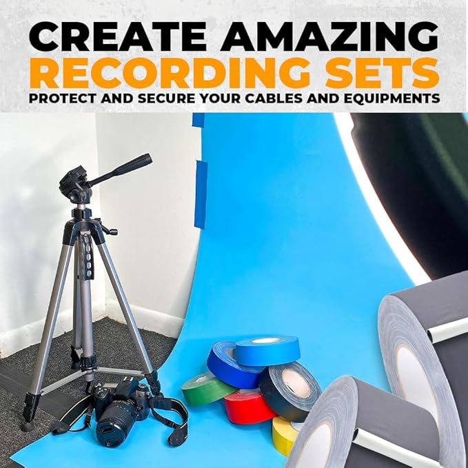 WOD GTC12 Gaffer Tape, Yellow Low Gloss Finish Film, 12 inch x 60 ft. Residue Free, Non Reflective Cloth Fabric, Secure Cords, Water Resistant, Photography, Filming Backdrop, Production