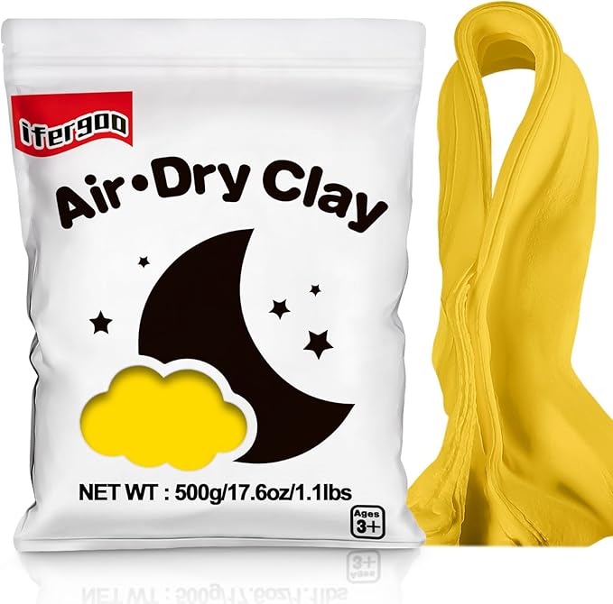 Ifergoo Yellow Air Dry Modeling Clay- Moldable Cosplay, Air Dry, Squishy Molding Clay for Adult Arts & Craft Project, Fake Bake, Slime Supplies, 1.1LBS/500G