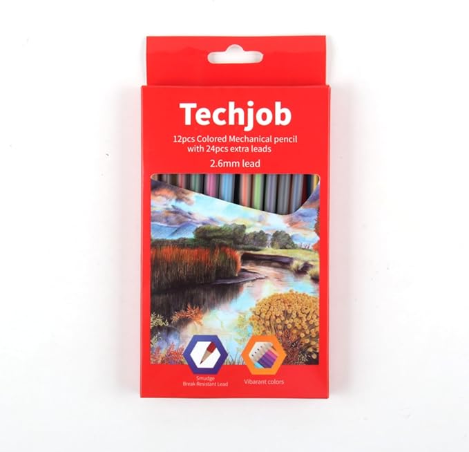 Colored Mechanical Pencil 2.6mm for Coloring and Drawing, Mechanical Colored Pencils, Mechanical Pencils with Sharpener and Case,12pcs with extra 24pcs colored leads