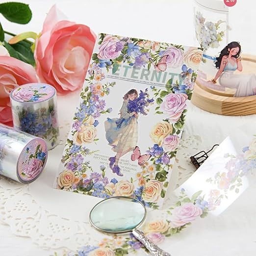 Alideco 6pcs Decorative Adhesive Tapes Fresh Literary Girl Botanical Flower Landscape PET Tape Great for Bullet Journal Supplies, Arts, Scrapbook, DIY Crafts, Planners (menghuaxianzong)