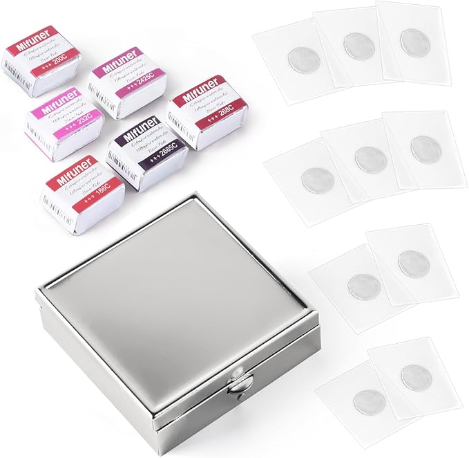 Mini Portable Handmade Artist Watercolor Paint Travel Metallic Box Set with 6 Solid Watercolor Half Pans (Each Capacity Approx 1.5ml).Mix Color 08