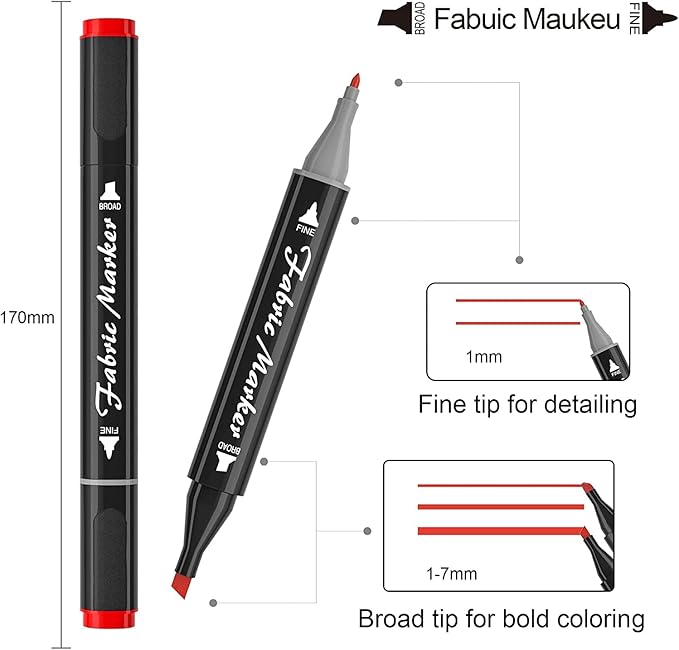 Shuttle Art Fabric Markers Pens, 40 Colors Dual Tip Fabric Markers Permanent No Bleed Pens for T-Shirts Sneakers, Non-Toxic & Child Safe Permanent Pens for Kids Adult Painting Writing