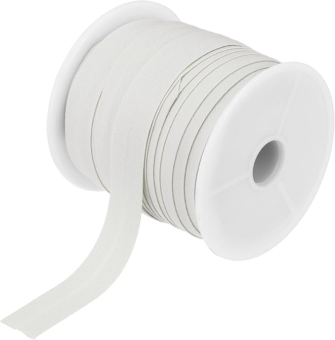 MECCANIXITY 1/2 Inch Single Fold Bias Tape Cotton Continuous Bulk Bias Tape for Sewing,Seaming Quilting Hemming Binding Crafts (Light White 25 Yards)