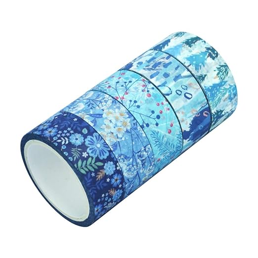 Winter Washi Tape Set 10 Rolls - Blue White Snowflake Flower Tree Decorative Tape for Bullet Journal, Planner, DIY Arts Crafts, Scrapbooking