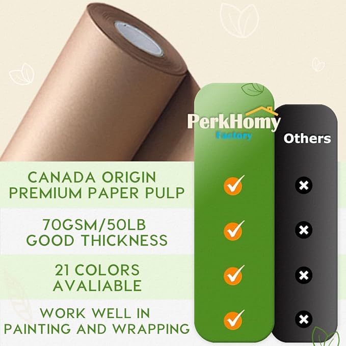 PerkHomy 24" x 1,440" (120') Brown Kraft Paper Roll for Craft Bulletin Board Paper Art Table Covering Crafting Gift Wrapping Bouquet Packing Parcel 70GSM 50LB (Brown, 24" x 120')