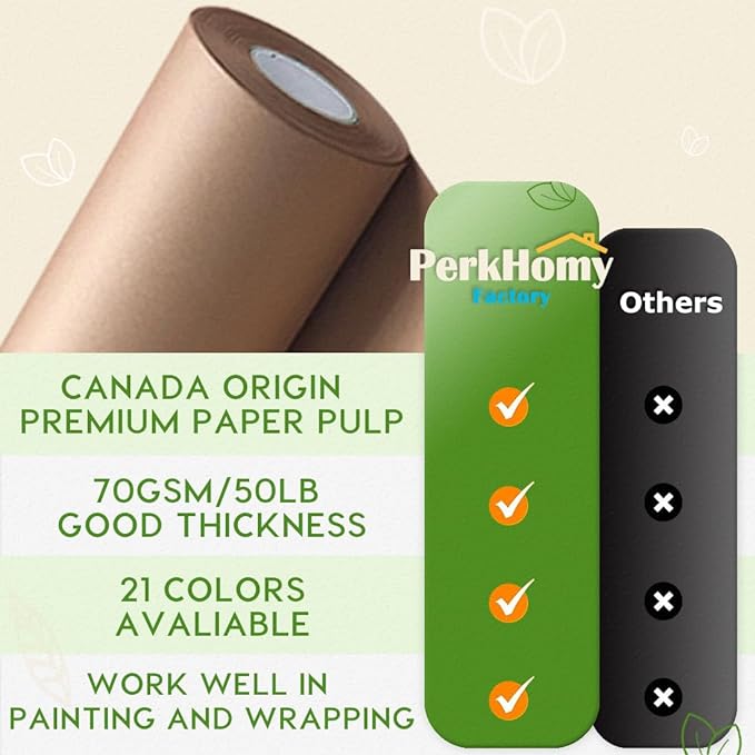 PerkHomy 48" x 1,440" (120') Brown Kraft Paper Roll for Craft Bulletin Board Paper Art Table Covering Crafting Gift Wrapping Bouquet Packing Parcel 70GSM 50LB (Brown, 48" x 120')