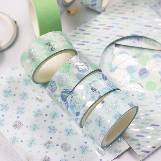 YUBBAEX 12 Rolls Blue Silver Washi Tape Set Masking Decorative Tapes (Blue Mix)