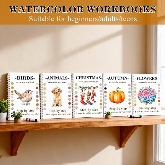 Watercolor Workbooks with Sketches, Beginner Friendly Water Coloring Book Watercolor Paint Set Art Crafts Painting Kit Gift for Adults, Any Level Artist (Autumn, Without Paint Set)