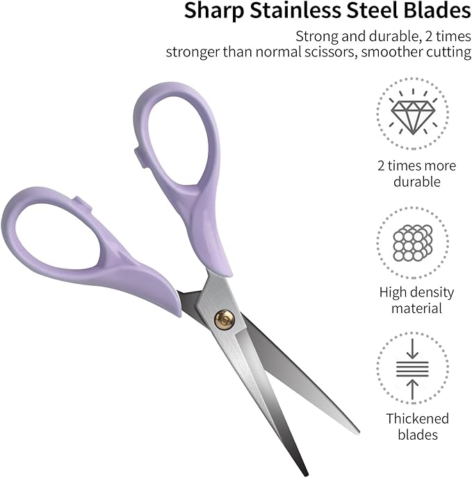 Gold Scissors, Stainless Steel Blade with Acrylic Handle, All Purpose Scissor for Office, School, Home, Fabric Shears, Tijeras (6.3" Purple)
