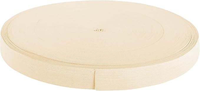 Mandala Crafts Wide 1 Inch Beige Elastic Bands Spool for Pants Waistbands Sewing and DIY Crafts, 50 YD Stretchy Flat Fabric Strap Knit Elastic Band for Wig