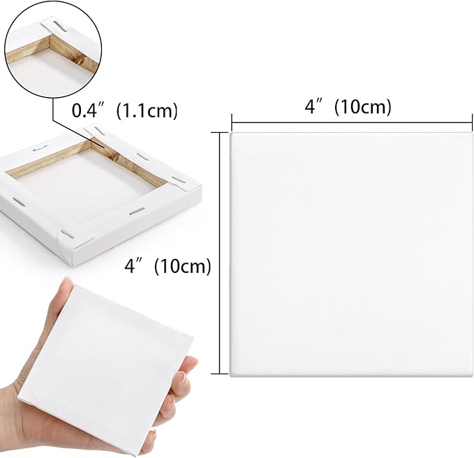 Tosnail 36-Pack Mini Stretched Canvas Panels, 4 x 4 Inches Small Square Canvas Boards for Painting Party, Arts and Crafts