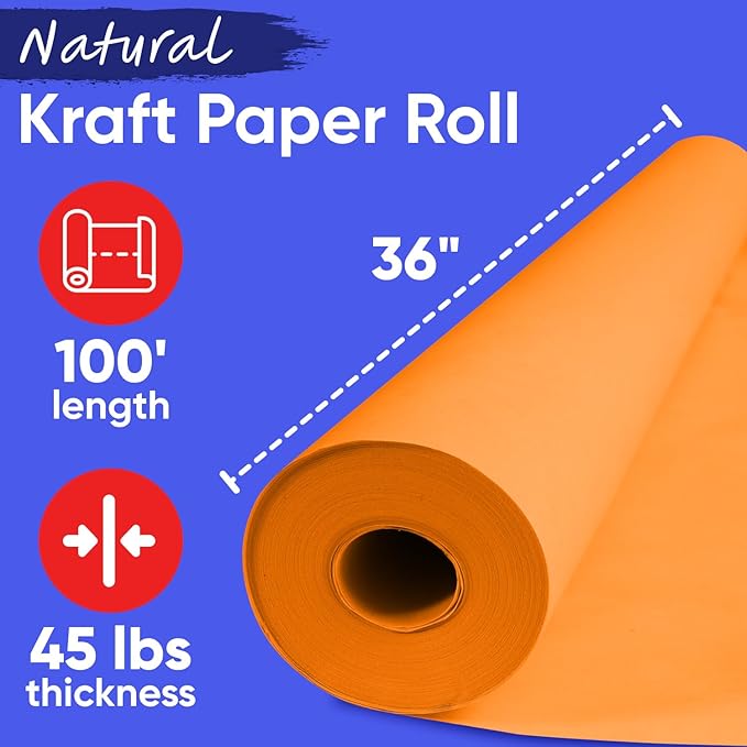 USA Made 36" x 1200" Orange Kraft Paper Roll, 45 lbs Thickness, American Quality Colored Kraft Paper for School, Bulletin Board - Odorless, Non-Toxic, Safe for Kids