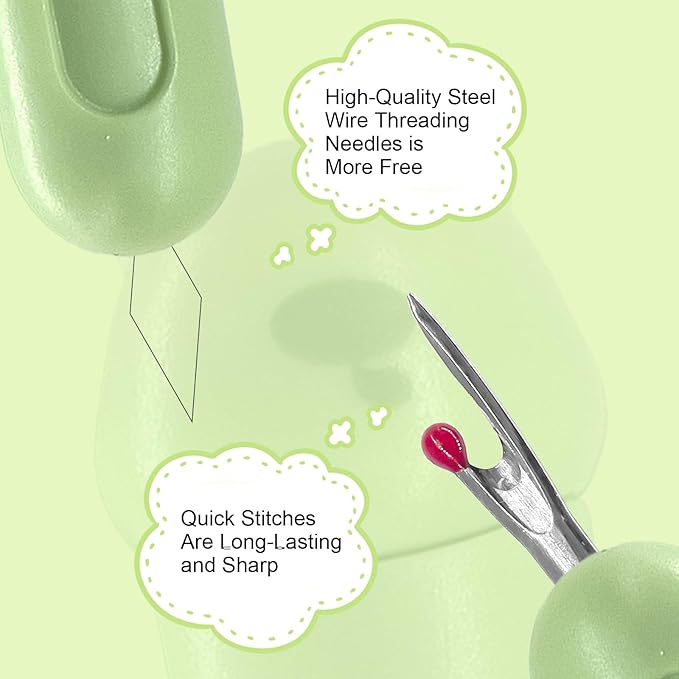 FLONSA 2 PCS Automatic Needle Threaders, 3 in 1 Seam Ripper Upgraded Stretchable Needle Threader for Hand Sewing Cross Stitch(Green)