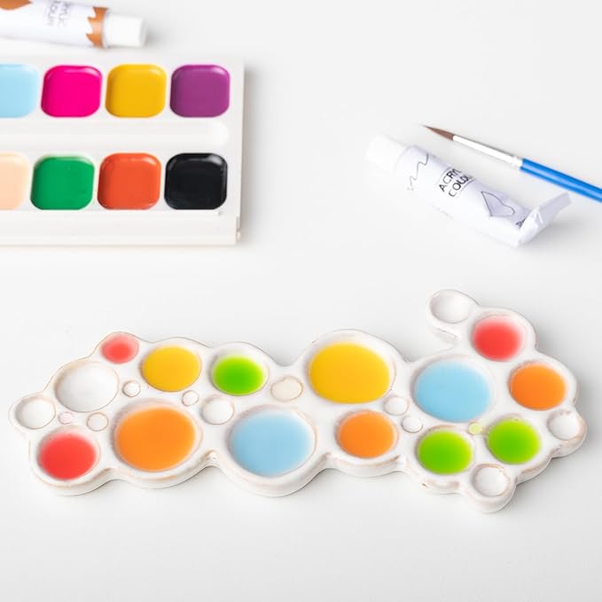 Ceramic Paint Palette - Portable Watercolor Trays for Artists | Easy-Clean Porcelain Mixing Palette with Thumb Stopper Unique Bubble Shape Design for Adult Kids and Travel Use