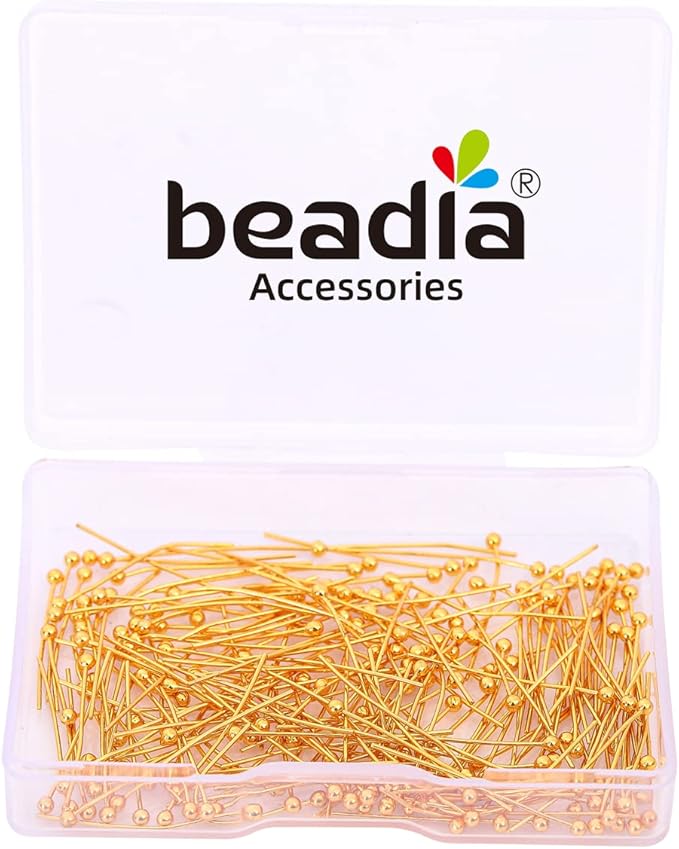 18K Gold Plated Ball Head Pins Non Tarnish 25mm 200pcs for Jewelry Making Findings