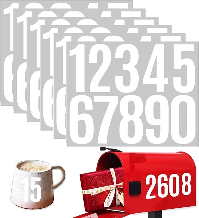 6 Sheets 3 Inch Mailbox Numbers Stickers Vinyl Decals,Self Adhesive Number Waterproof House Address Numbers for Outside Mailbox,Signs,Window,DIY Crafts Making,Door,Car,Home,Business(White)