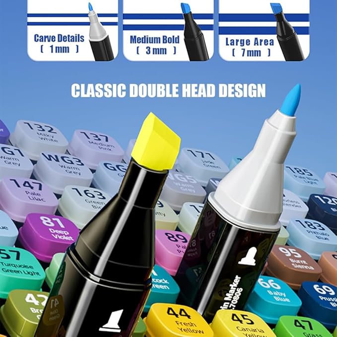 80 Colors Alcohol Markers Set Dual Tips - Professional Art Markers for Kids & Adults Coloring Books, Manga Drawing, Calligraphy, Bullet Journaling with Quick-Dry Ink & Blendable Colors