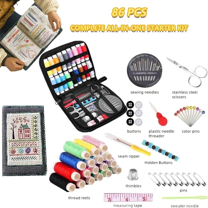 OYSMY Embroidery Stitch Book Kit,2026 New Embroidery Kit with 86 PCS Sewing Kit,Includes Illustrated Guide to 106 Universal Embroidery Stitches for Beginners and Craft Lovers(1 Set)