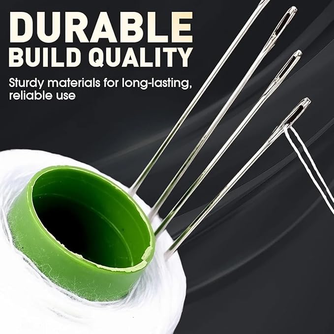 Large-Eye Steel Sewing Needle Set, Stainless Steel Hand Sewing Needle Set [25 Steel Needles, 1 Needle Box, 1 Sewing Ripper, 2 Needle Threading Tools, 4 Threads, 2 Thacks] (34 PCS)