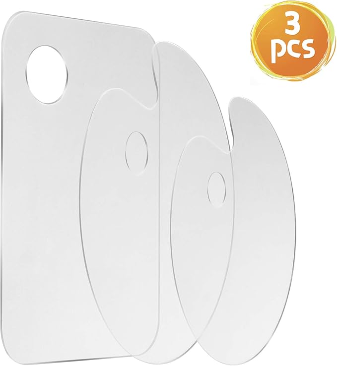 3pcs Acrylic Paint Palette Clear Art Palette for Adults & Kids, Transparent Non-Stick Oil Paint Palette with Protective Film for DIY Craft Art Painting Plate